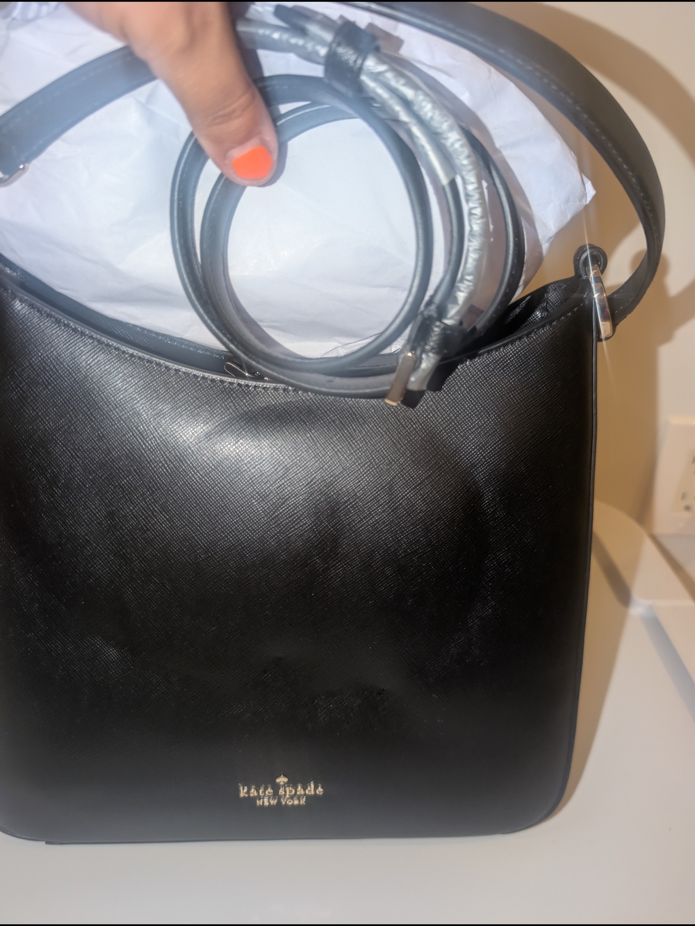 kate spade Black Saffiano Leather Shoulder Bag